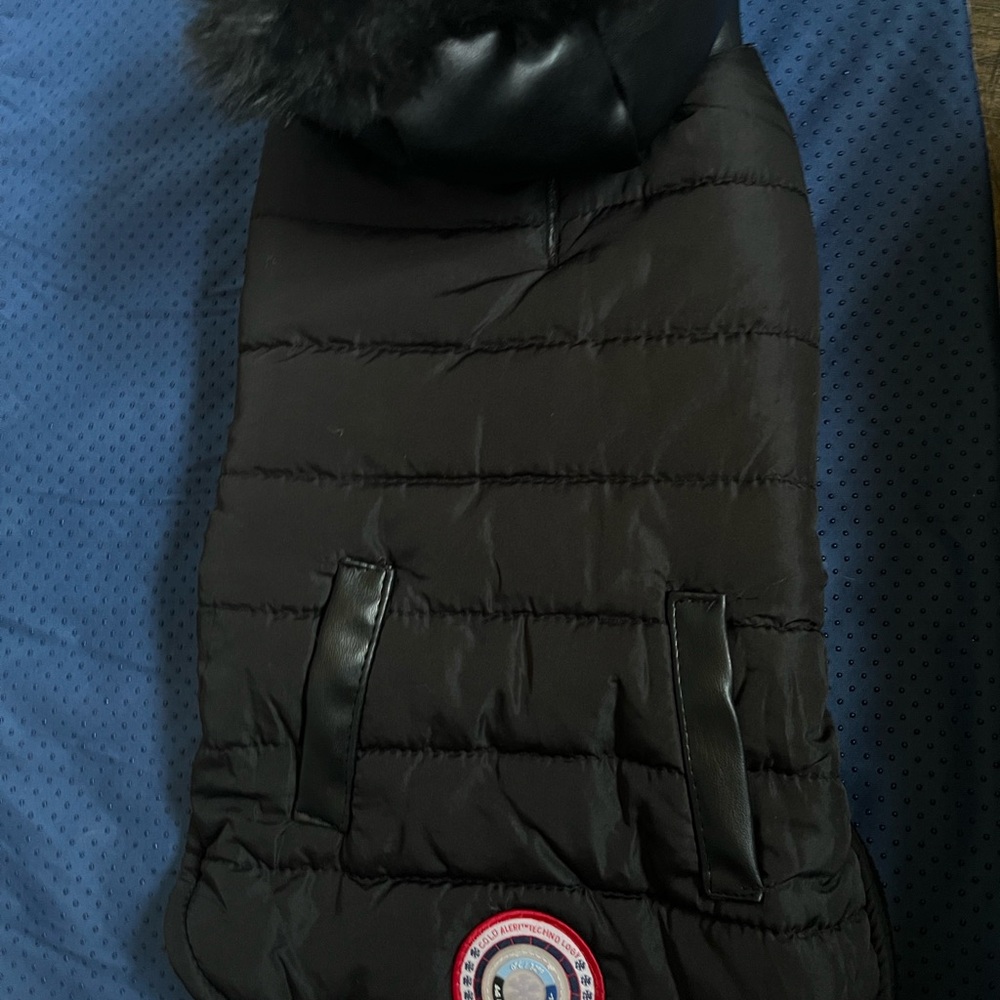 Black Puffer Dog Coat with Fur Trim
